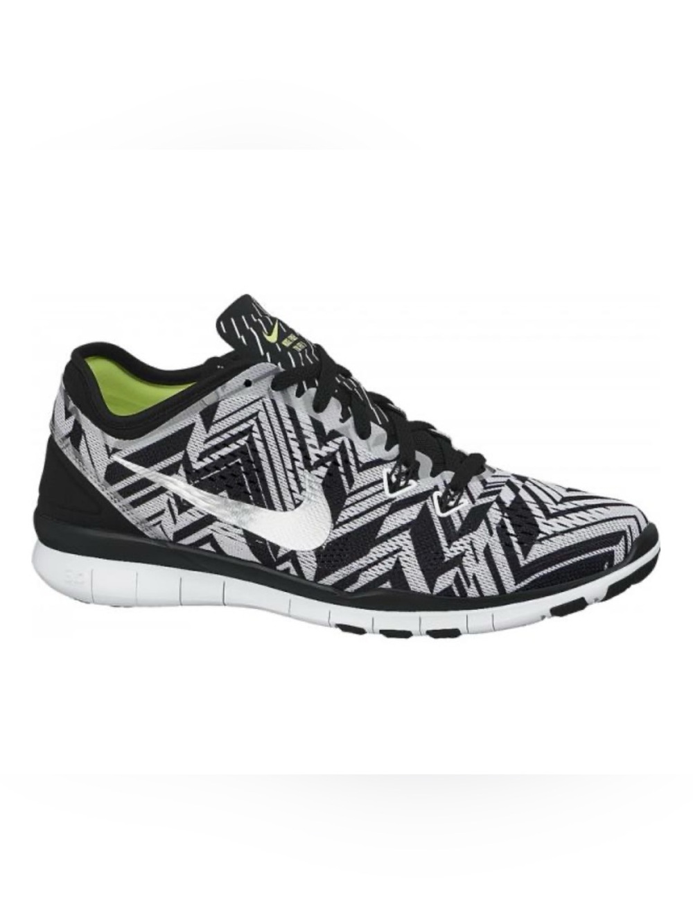 Nike Free TR Fit 5 Womens 7.5 Black & White Geometric Training Shoes Lime Accent